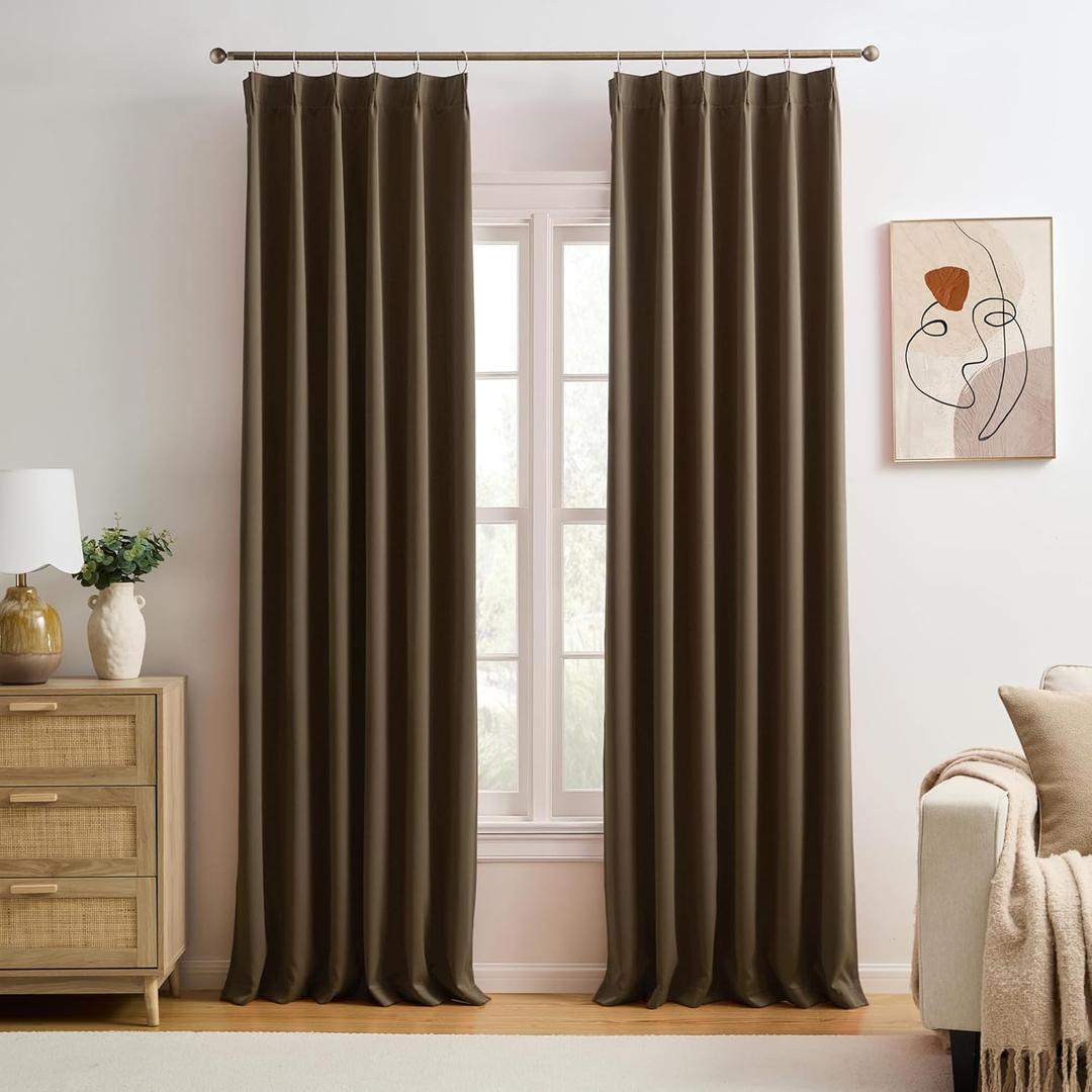 Brown Blackout Curtains 120 Inches Long 10 feet Tall, Extra Long Pinch Pleats Living Room Curtains Thermal Pleated Curtains Panels Drapery for Home, Hotel, Office, 40" W x 120" L, Set of 2