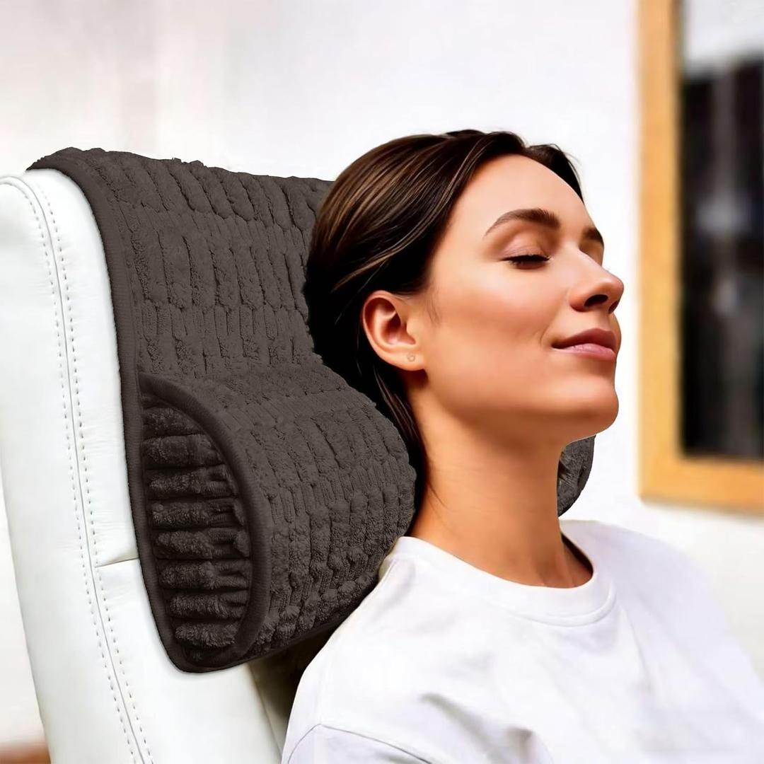 Memory Foam Headrest Pillow for Neck Pain Relief & Cervical Support - Ergonomic Neck Cushion for Office Chair, Car, Recliner, Sofa - Breathable & Pressure Relief(Brown, 17" W x 2.7" D)