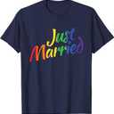 Just Married Gay Lesbian LGBT Wedding Rainbow LGBT T-Shirt, M