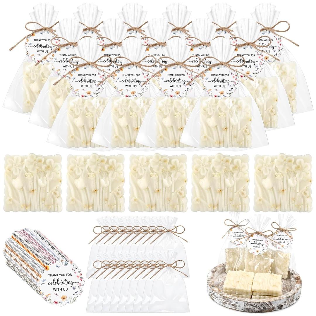 Demissle 20 Pcs Baby Shower Soap Favors Wildflowers Baby Shower in Bloom Flower Bath Soap Gift Set with White Greeting Card Handmade Gifts for Guests Decorations Supplies (White Color,Chic Style)