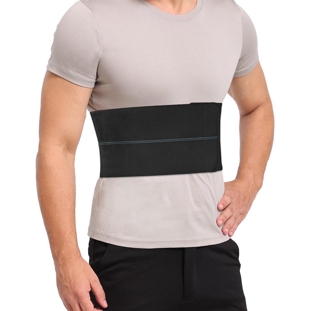 Broken Rib Brace for Men - Compression Chest Binder for Cracked Ribs Support & Chest Pain Relief - Rib Belt for Bruised Rib Cage (Black, Fits 30-45)