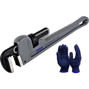 14 Inch Aluminum Pipe Wrench, 2-3/4"/70mm Adjustable Cr-Mo Jaw Opening Heavy Duty Aluminum Straight Handle Plumbing Wrenches, Perfect Plumbers Tool Exceed GGG Standard