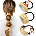 3PCS Gold Hair Ties, Metal Hair Ties for Thick Hair, Elegant Durable Geometric Design, Gold Hair Accessories Stretchy and Non-Damage Ponytail Cuff Holders, 3 Styles in Box Holiday Christmas Gifts (Gold Set 01)