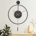 Large Modern Wall Clock,Wall Clocks for Living Room Decor,Classical Metal Minimalist Roman Numeral Dial,Big Decorative Farmhouse Pendulum Wall Clock With Walnut Pointers for Office,Dining Room (20x31 inch, Black)