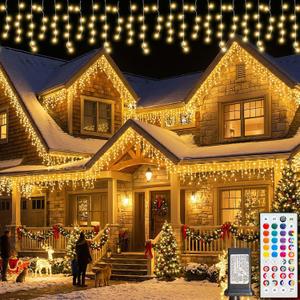 LitHome 48FT Color Changing Icicle Lights for Outside with Remote, 35 Colors Christmas Icicle Lights Outdoor Plug in, Warm White Icicle Light Indoor Connectable for Holiday Party Bedroom Decor (RGB (Red, Green, Blue))