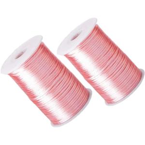 2.5mm x 218 Yards(2 Pack) Pink Satin Nylon Trim Cord Rattail Trim Thread Cord Rattail Sain Cord for Necklace Bracelet Cord and Shoeslaces (Pink)