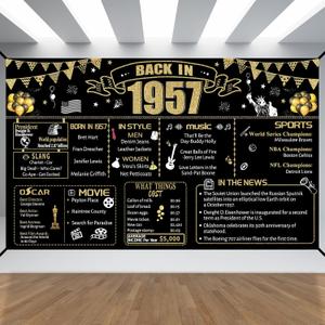 69th Decorative Cloth for Women or Men, Birthday Banner With Holes, Built-in White Ribbon 1957 69th Year for Mother Dad Old Happy Birthday Banner, OutdoorIndoor Bday Background Decor