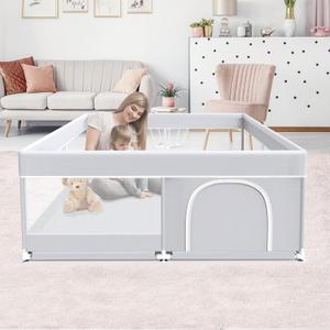 Baby Playpen, 50x50 Inch Baby Playard for Babies and Toddlers, Play Pens for Indoor & Outdoor, Sturdy Safety Play Yard with Soft Breathable Mesh, Anti-Fall, Grey (50 x 50 IN)