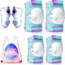 Knee Pads for Kids - ZOOBLISS Toddler Knee and Elbow Pads Set Wrist Guards for Skating Girls Aged 3-12, Kids Protective Gear for Roller Skates Skateboard Bike Scooter, Included Drawstring Bag(Rainbow) (Medium, Mermaid Cyan)