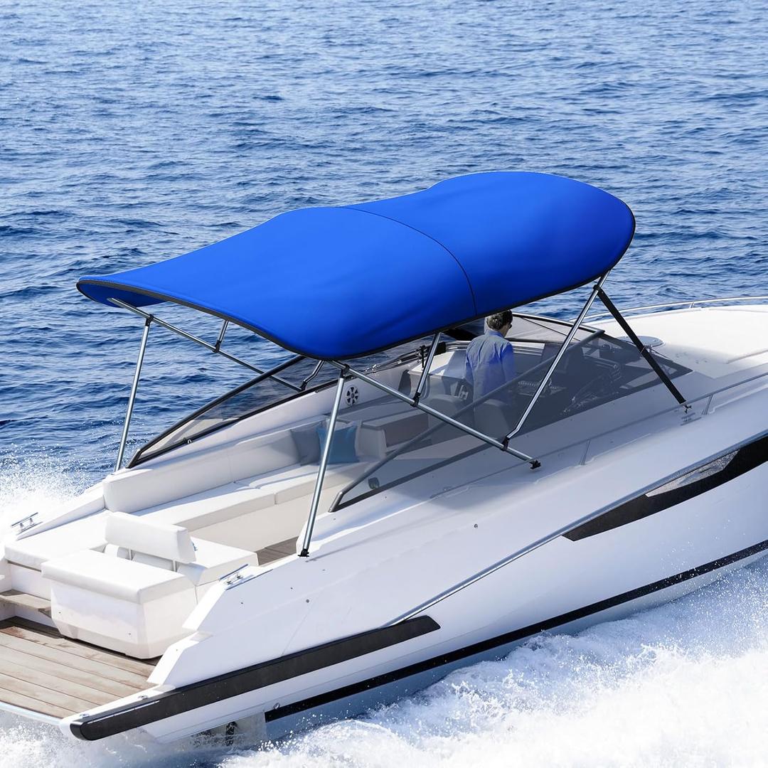 KING BIRD 3-4 Bow Bimini Boat Top Cover Sun Shade Boat Canopy Waterproof 1 Inch Stainless Aluminum Frame 46" Height with Rear Support Poles and Storage Boot 6 Colors -11 Sizes