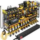 49.5" W Large Power Tool Organizer with Charging Station, 4 Layer Heavy Duty Utility Rack Loads 800lbs, Holds 8 Cordless Drills, Wall Mount Tool Shelf with 8-Outlet Power Strip, Gift for Men