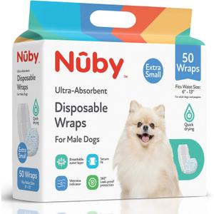 Nuby Pets Disposable Male Dog Wraps with Wetness Indicator, Absorbent & Leak-Resistant Belly Bands for Male Dogs, XSmall (613 Waist), 50 Count