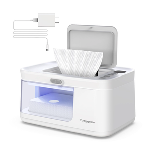 Baby Wipe Warmer Baby Wet Wipes Dispenser, Cozygrow Diaper Wipe Warmer with LED Light & Transparent Viewing Window, Adjustable 95℉131℉, 1.5 Meter Plug Cord