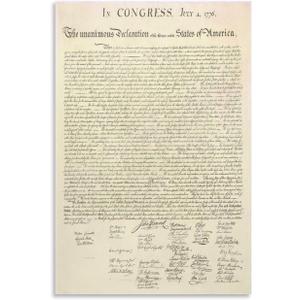 MAIHAIBAO Vintage Declaration of Independence Wall Art - US History Founding Documents Canvas Poster - Patriotic Decor for Law Office & Classroom - American Revolution Gift - 12x18 Inch (Unframed)