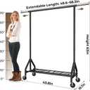 HYSEYY Heavy Duty Clothes Rack Load 450 LBS, Metal Garment Rack, Standing Rolling Clothing Rack for Hanging Clothes with Sturdy Wheels & Shelves, Portable Closet Wardrobe Rack, Black