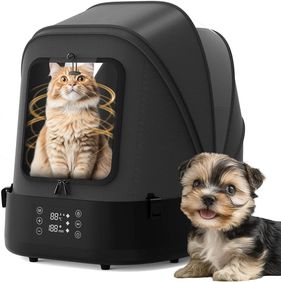 Automatic Pet Dryer Box, 60L Foldable Cat Dryer, 360Quiet Airflow Dog Dryer, Smart Temperature/Time Control Grooming Hair Blower for Cats & Small Dogs