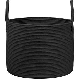 JMvicyroam 115L Extra Large Blanket Basket for Living Room - Woven Cotton Rope Laundry Hamper with Reinforced Handles - Storage Bin for Pillows, Comforters & Toys - Machine Washable,Black