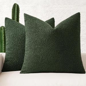 MIULEE 18x18 Inch Decorative Pillow Covers for Couch Bed Set of 2 Textured Boucle Neutral Throw Pillows Dark Green Accent Solid Cushion Pillowcase Cozy Soft Chair Sofa Livingroom Home Decor