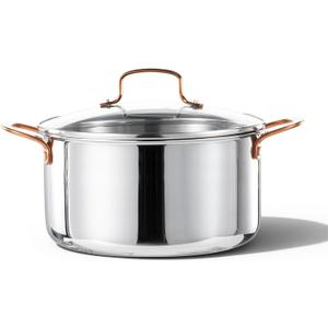 CAROTE 6 Qt Tri-Ply Stainless Steel Stockpot, Non-Toxic Stock Pot with Lid, Soup Pot for Pasta, Even Heating, Oven Safe, Induction, Ceramic and Gas Cooktops Compatible, Sliver