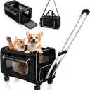 Large Pet Carrier with Detachable Wheels, 2 IN1 Foldable Soft-Sided Carriers- Designed for Dogs & Cats, Telescopic Handle, for Outdoor Car Indoor, Max. 44 LBS(Not for Airline)