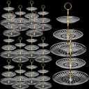Lallisa Pack of 16 4 Tier Crystal Acrylic Clear Cake Stand Bulk with Gold Metal Round Holder Acrylic Cupcake Stand Holder for Home Wedding Holiday Birthday Baby Shower Tea Party