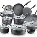 T-fal Ultimate Hard Anodized Nonstick Cookware Set 17 Piece, Oven Broiler Safe 400F, Lid Safe 350F, Kitchen Cooking Set w/Fry Pans, Saucepans, Saute Pan, Griddle, Pots and Pans, Dishwasher Safe Black