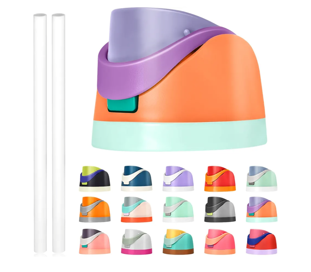 Replacement Lid for Owala Freesip, Compatible with Owala Cup 16oz 24oz 32oz 40oz, One Button Water Bottle Top Lid Replacement Accessory and Straws, Leakproof, BPA-Free (orange blue)