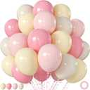 Pink and Yellow Balloons, 60Pcs 12 Inch Pastel Pink Light Pink Yellow Sand White Balloons for Baby Shower Bridal Shower Anniversary Wedding Bee Bear Themed Birthday Party Decorations