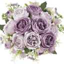 Mkono Peonies Artificial Flowers, Small Silk Flowers for Home Decor Indoor Fake Bouquet Faux Floral Arrangements Dining Table Centerpieces for Kitchen Bridal Wedding Party Decor Purple