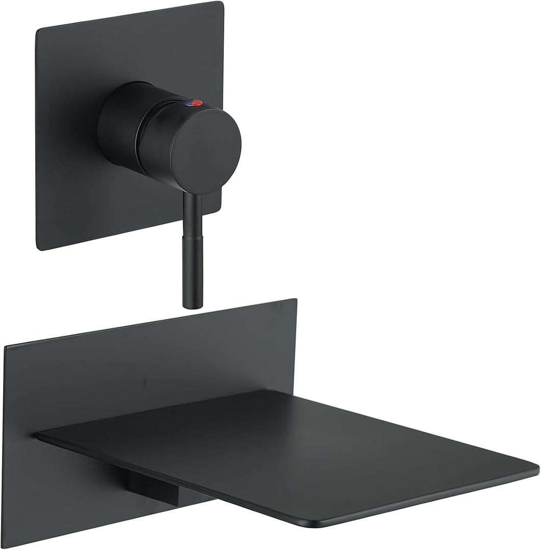 BWE Waterfall Tub Faucet Wall Mount Tub Filler Matte Black High Flow Brass Bathroom Bathtub Faucets with Single Handle
