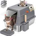 Stainless Steel Cat Litter Box: Enclosed Cat Litter Boxes with Lid - Extra Large Metal Kitty Litterbox with High Sides Top Entry XL Litter Pan Tray for Big Cats Anti-Leakage (Obsidian)