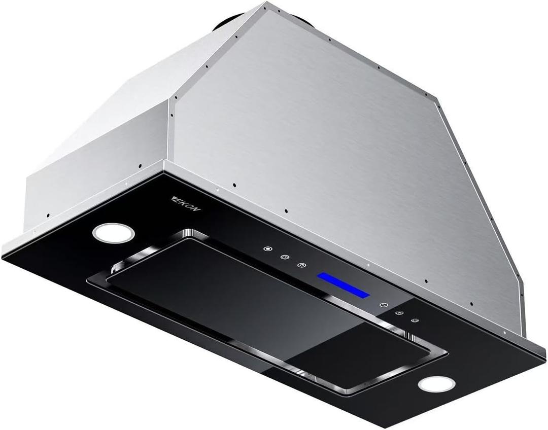 EKON New 30'' Built-in/Insert Range Hood, 900 CFM tempered glass with Touch Control, Ducted/Ductless Convertible, 2 Pcs Adjustable Lights, NAB01-30BGN