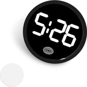 Car Digital Clock, Touch Night Light LED Display Screen Clock, Round Shock-Resistant Alloy Dashboard Watch with 12H System, Self-Adhesive Mini Watch for Car & Home & Office (White)