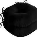 downluxe Bistro Chair Cushions for Patio Furniture, Water-Resistant Round Outdoor Chair Cushions Set of 2 with Non-Slip Ties, 15" x 15", Black