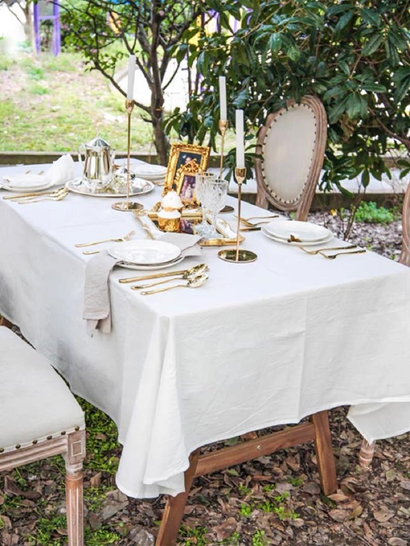 Off White Tablecloth, 100% Cotton Fabric Table Cloth for Festival Picnic Wedding Party and DIY Dye Project, Machine Washable (55 x 39 inch)