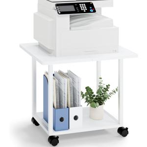 MARTY 22"x15.75" Large Under Desk Printer Stand with Storage Shelf 2-Tier Rolling Printer Cart with Wheels Printer Table for Home Office Heavy Duty Storage Rack for Scanner Fax Machine, White