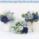 Artificial Bridesmaid Bouquets - Set of 4 Silk Rose Flowers Bouquet Wedding Rustic Small Floral Centerpieces for Marriage Proposal Party Anniversary Dining Table Decorations - Blue,7 Inch