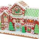 14 Inch Gingerbread House Decoration, Battery-Operated Light-Up Two Floor Gingerbread House, Classic Gingerbread Christmas Village Figurines, Handmade Decorations (Style 3)