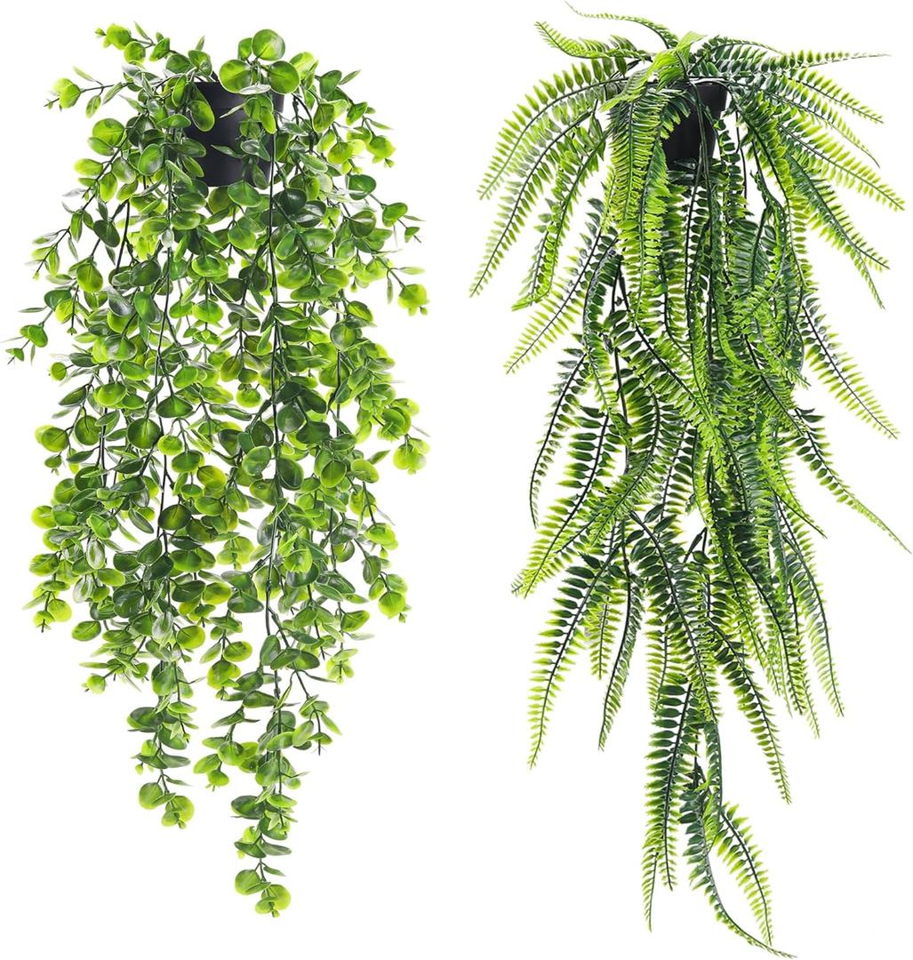 Der Rose 2 Pack Fake Hanging Plants Artificial Decor Faux Plants Indoor in Black Pots for Home Bedroom Living Room Decor