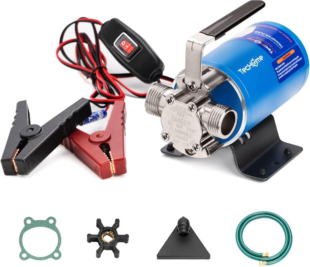 12V Portable Electric Utility Water Transfer Pump, with ON/OFF Switch and Suction Hose Kit