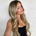Long Ombre Blonde Wavy Wig Natural Looking Synthetic Heat Resistant Fiber Wig Ombre Blonde Gradient Middle Part Curly Wig For Daily Party Use For Women 26 Inch