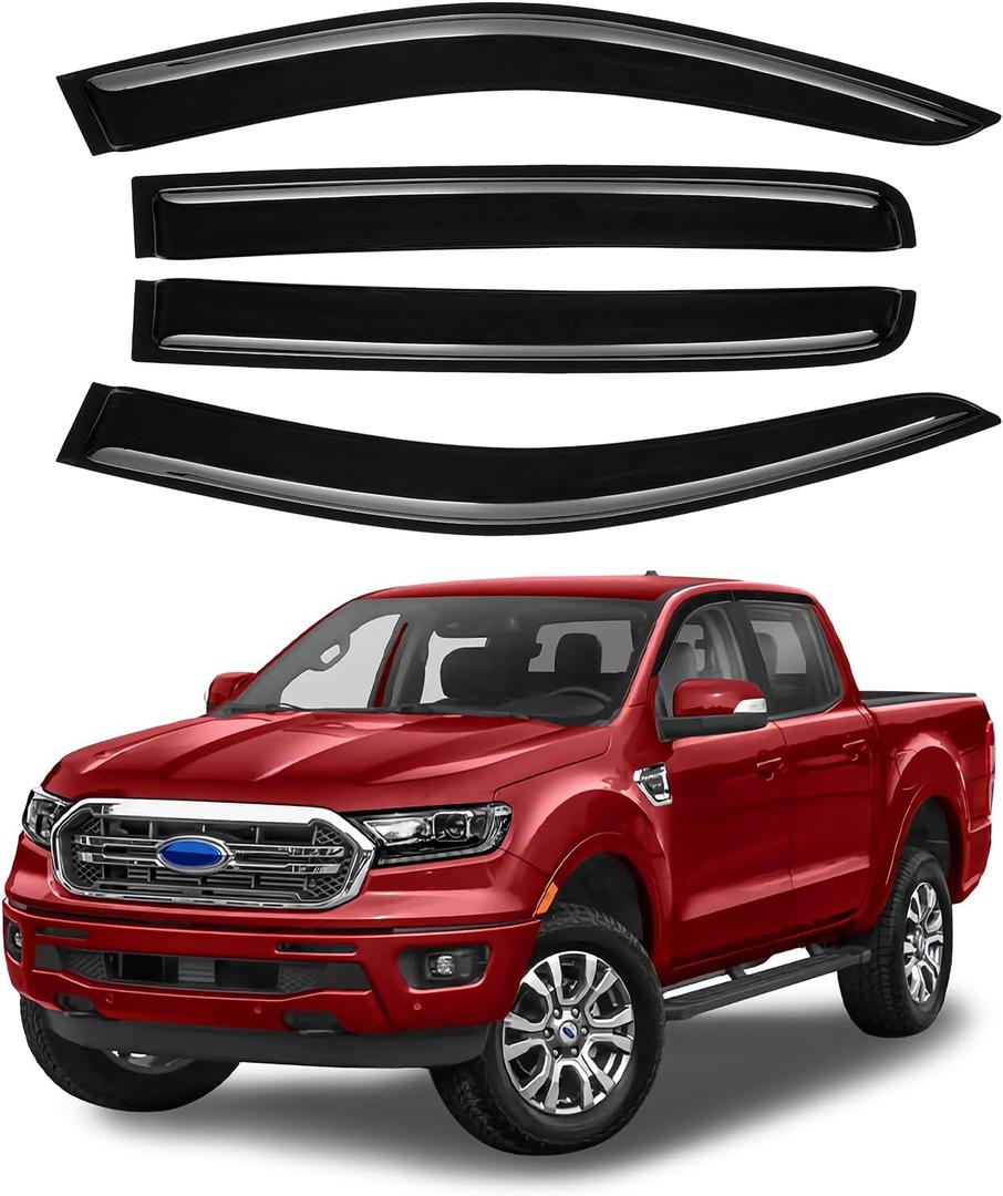 Canvcle Ranger Rain Guards - Window Visors for Ford Ranger XL XLT Lariat Raptor 2024 2025 2026, Outside-Mount Tape-On Side Window Wind Deflectors for Ranger Accessories, Vent Visors Shades Rainproof