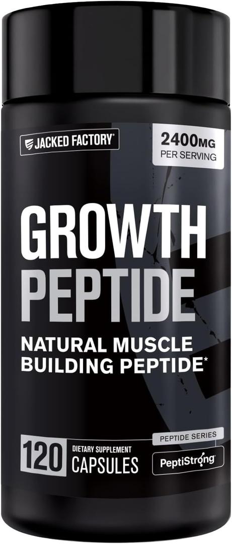 Jacked Factory Growth Peptides – Peptides for Muscle Growth with PeptiStrong®, Supports Muscle Protein Synthesis, Muscle Builder, Strength & Recovery, Peptide Muscle Building Supplement, 120 Capsules