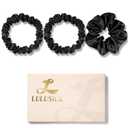 LULUSILK Black Silk Scrunchies for Hair Sleep, 100% Real Mulberry Silk, No Damage Hair Ties for Women and Girls, Pack of 3