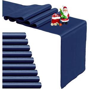 10-Pack Navy Blue Satin Table Runner 12 x 108 Inch Long Bright and Smooth Silk Fabric Table Runner for Wedding Banquet Birthday Party Decoration