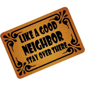 Funny Doormats Welcome Door Mat Like A Good Neighour Stay Over There Machine-Washable Non-Slip Indoor Outdoor Door Mat 23.6"(L) x 15.7"(W)