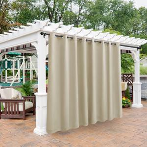 BONZER Outdoor Curtains for Patio Waterproof, Thermal Insulated Weighted Blackout Blinds, Privacy Indoor/Outside Drapes for Porch, Pergola, Cabana, Backyard, 1 Panel, 150W x 108L inch, Cream