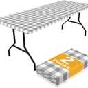 Smiry Picnic Table Cloth 2 Pack, Waterproof Elastic Fitted Tablecloths for 6FT Rectangle Tables, Washable Polyester Buffalo Plaid Tablecloth for Camping, Dining & Outdoor (Grey & White, 30" x 72")