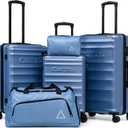 CONCEPTEN Luggage Sets, 5 Piece Durable Suitcase Set with Spinner Wheels, ABS Hard Shell Lightweight Luggage with TSA Lock, Large Checked Travel Suitcases, 20/24/28 Inch, Blue, 5PCS