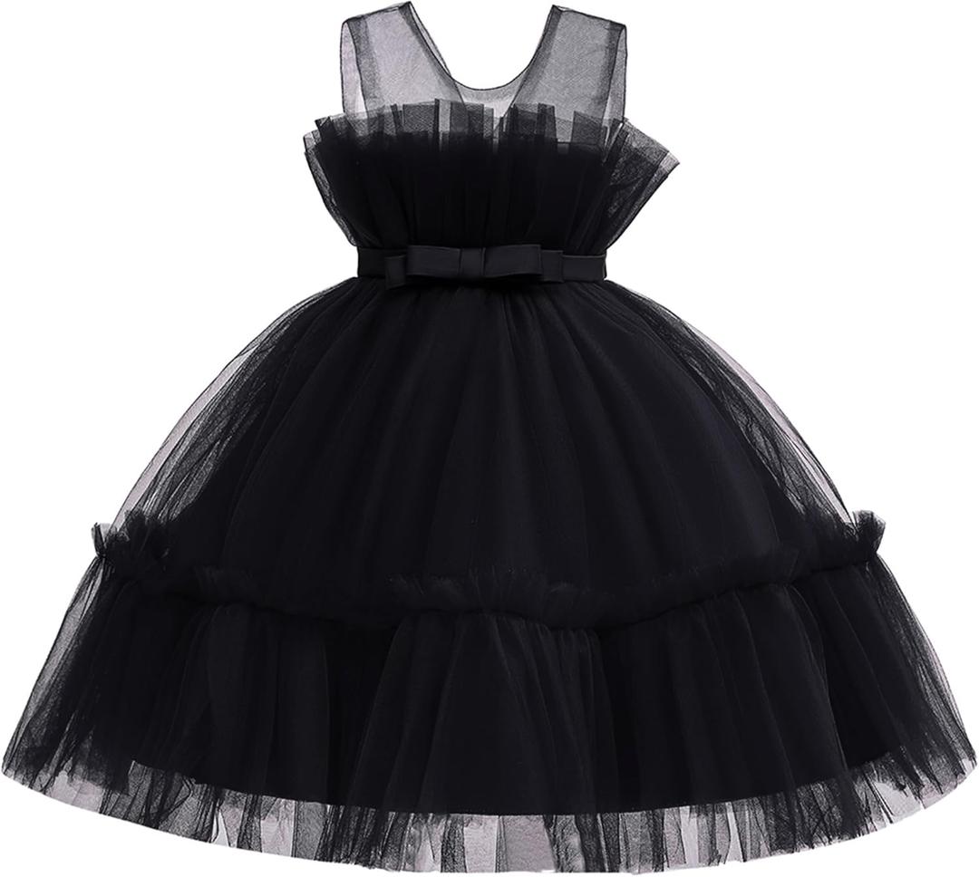 6M-9T Infant Baby Girls Ruffle Ball Gown Party Pageant Lace Dresses (6-12 Months, Black)